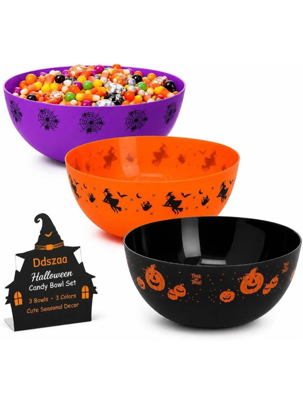 3 Pcs Halloween Candy Bowls Ghost Pumpkin Plastic Serving Bucket Trick or Treat